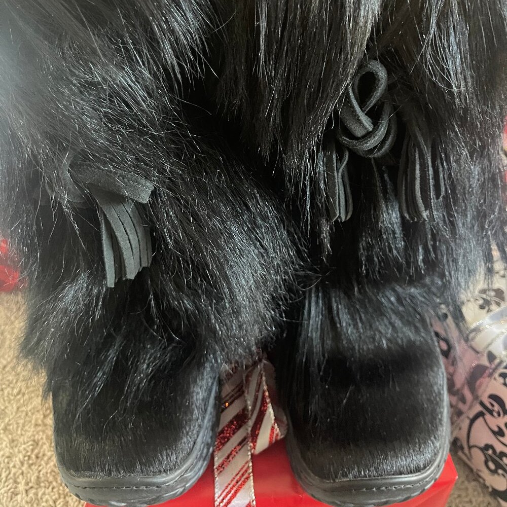 Pajar Black Fur Winter Boots with Tassel Accents